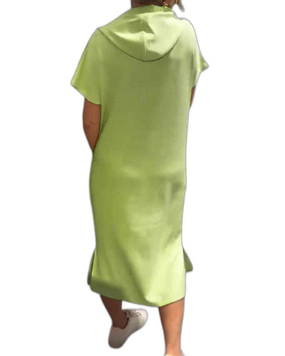 Effortless Midi Dress for Women with Crew Neck Short Sleeve Pockets Casual Style