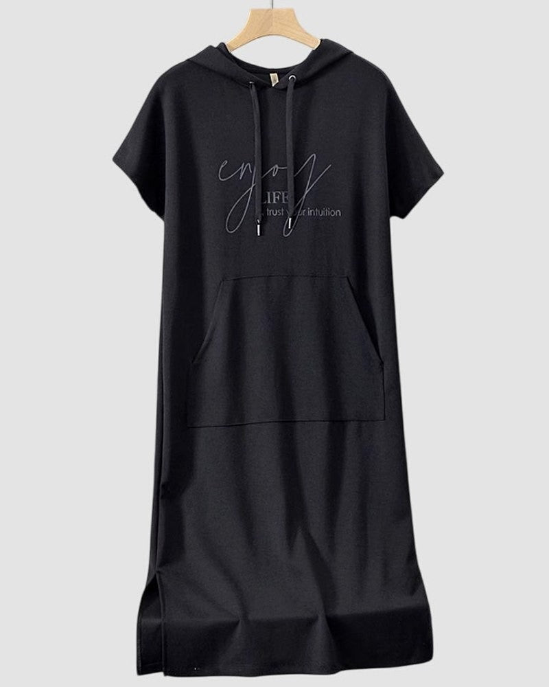 Effortless Midi Dress for Women with Crew Neck Short Sleeve Pockets Casual Style