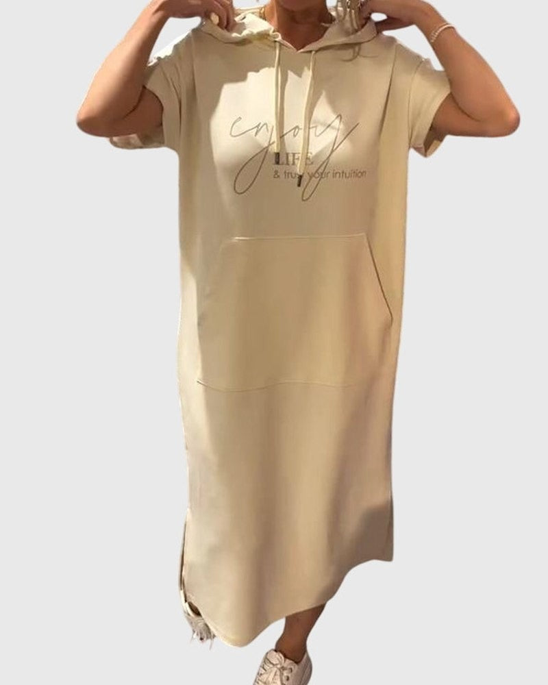 Effortless Midi Dress for Women with Crew Neck Short Sleeve Pockets Casual Style