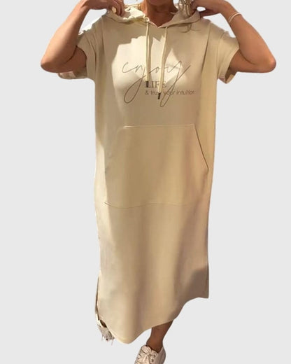 Effortless Midi Dress for Women with Crew Neck Short Sleeve Pockets Casual Style