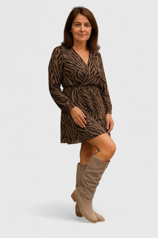 Effortless Mini Dress for Women with V Neck Long Sleeve Wrap Casual Style