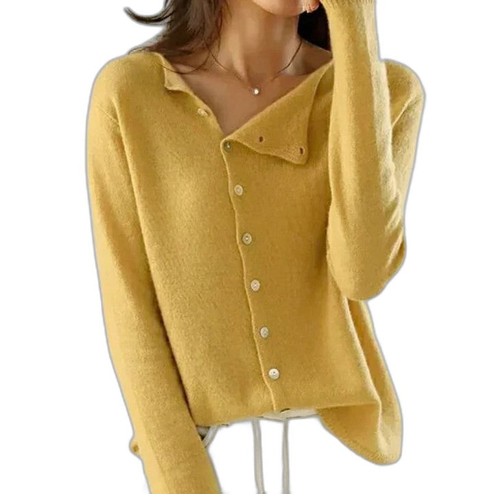 Effortless Mustard Knit Cardigan Sweater for Women with V Neck Long Sleeve Button Front Casual Style