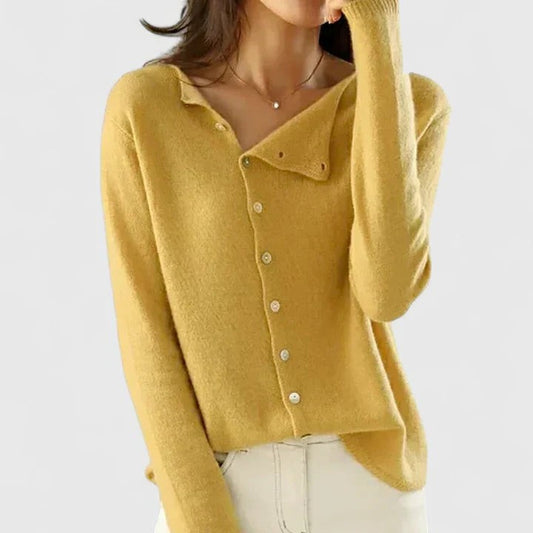 Effortless Mustard Knit Cardigan Sweater for Women with V Neck Long Sleeve Button Front Casual Style