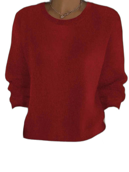 Effortless Mustard Knit Sweater for Women with Crew Neck Long Sleeve Casual Style