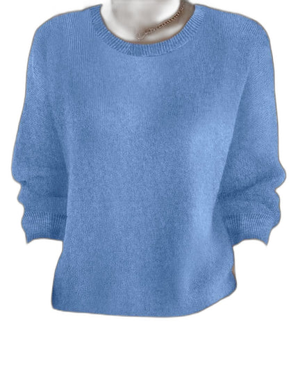 Effortless Mustard Knit Sweater for Women with Crew Neck Long Sleeve Casual Style