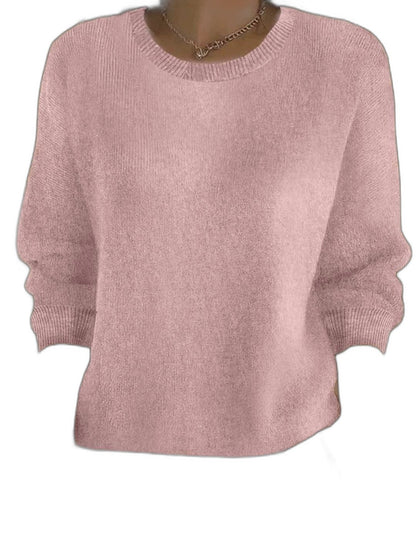 Effortless Mustard Knit Sweater for Women with Crew Neck Long Sleeve Casual Style