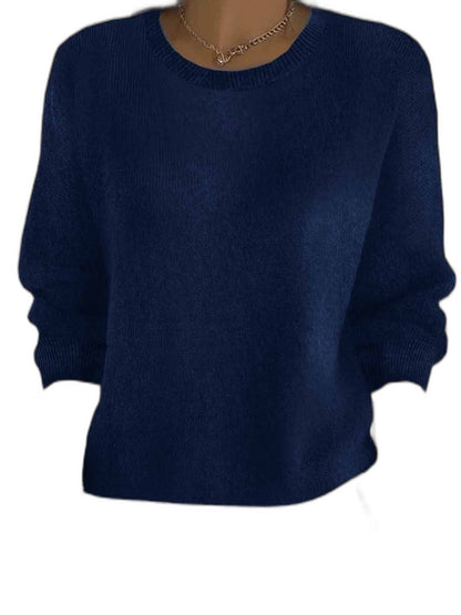 Effortless Mustard Knit Sweater for Women with Crew Neck Long Sleeve Casual Style