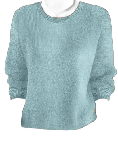 Effortless Mustard Knit Sweater for Women with Crew Neck Long Sleeve Casual Style