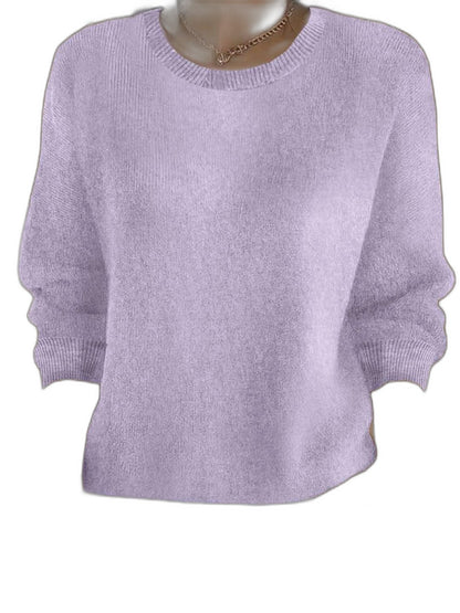 Effortless Mustard Knit Sweater for Women with Crew Neck Long Sleeve Casual Style