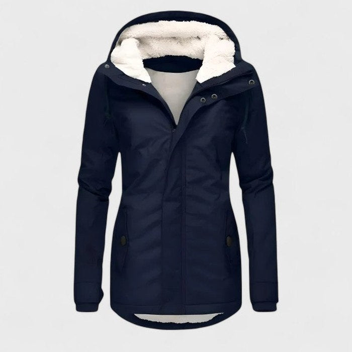 Effortless Navy Coat for Women with Long Sleeve Pockets Fur Lined Casual Style