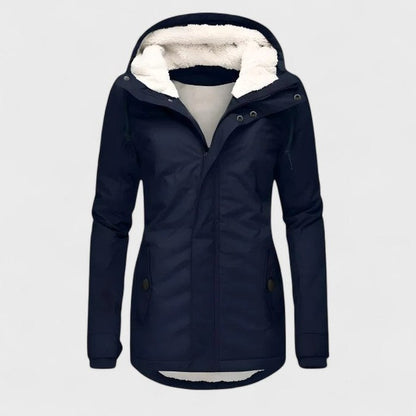 Effortless Navy Coat for Women with Long Sleeve Pockets Fur Lined Casual Style