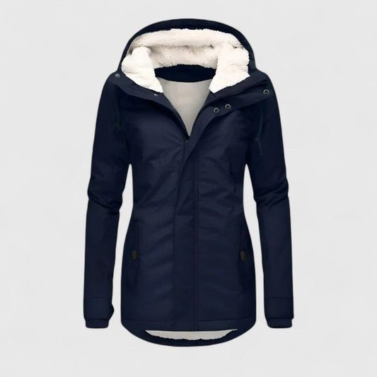 Effortless Navy Coat for Women with Long Sleeve Pockets Fur Lined Casual Style