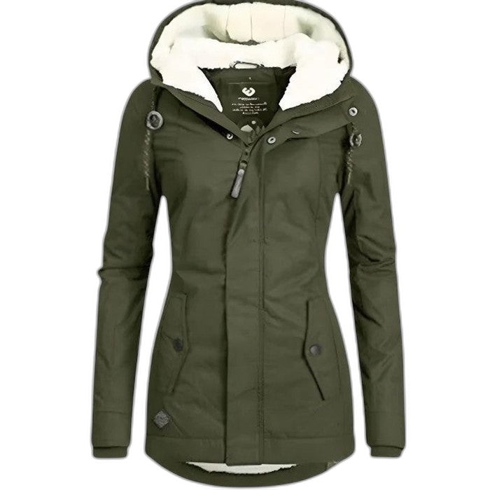 Effortless Navy Coat for Women with Long Sleeve Pockets Fur Lined Casual Style