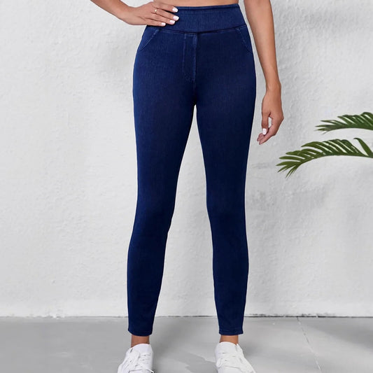 Effortless Navy Denim Jeans for Women with Bodycon High Waisted Slim Fit Casual Style