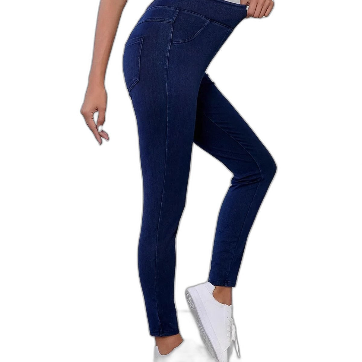 Effortless Navy Denim Jeans for Women with Bodycon High Waisted Slim Fit Casual Style