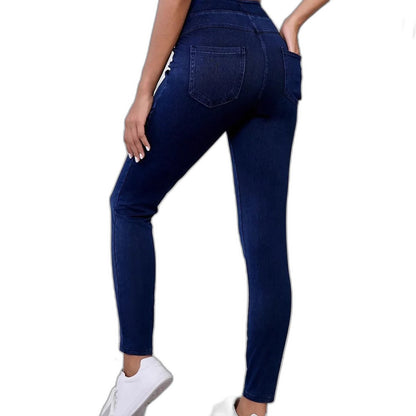 Effortless Navy Denim Jeans for Women with Bodycon High Waisted Slim Fit Casual Style