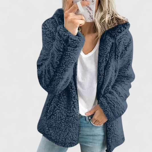Effortless Navy Jacket for Women with Collared Long Sleeve Pockets Casual Style