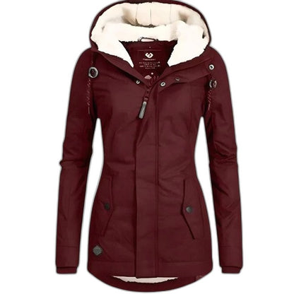 Effortless Navy Jacket for Women with High Neck Long Sleeve Fur Lined Casual Style