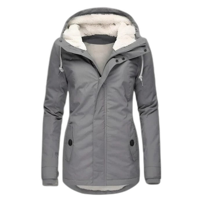 Effortless Navy Jacket for Women with High Neck Long Sleeve Fur Lined Casual Style