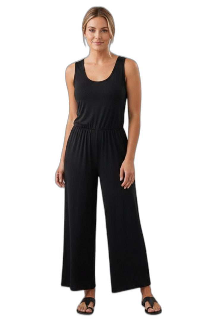 Effortless Navy Jumpsuit for Women with Crew Neck Sleeveless Wide Leg Casual Style