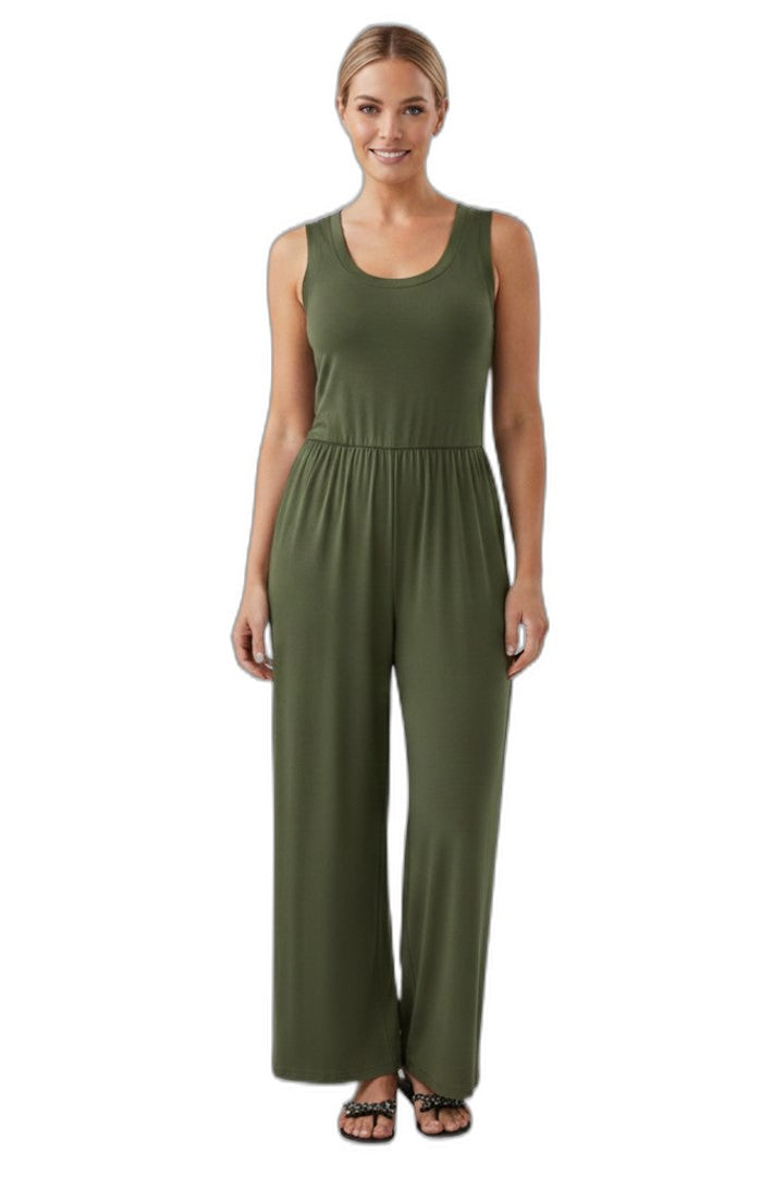 Effortless Navy Jumpsuit for Women with Crew Neck Sleeveless Wide Leg Casual Style