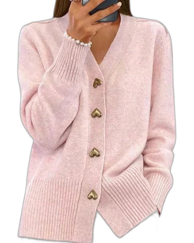 Effortless Navy Knit Cardigan Sweater for Women with V Neck Long Sleeve Button Front Casual Style