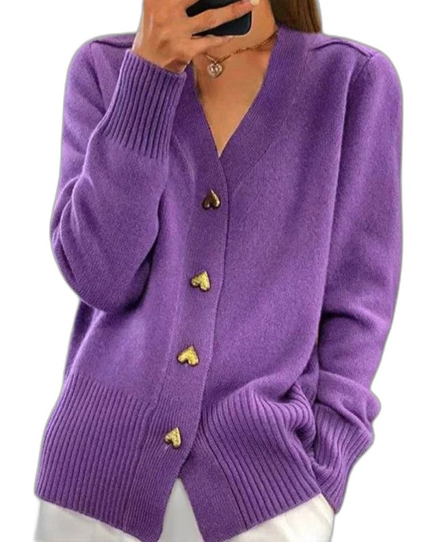 Effortless Navy Knit Cardigan Sweater for Women with V Neck Long Sleeve Button Front Casual Style