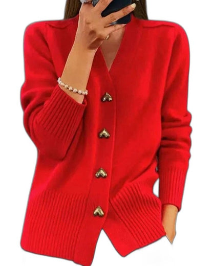 Effortless Navy Knit Cardigan Sweater for Women with V Neck Long Sleeve Button Front Casual Style