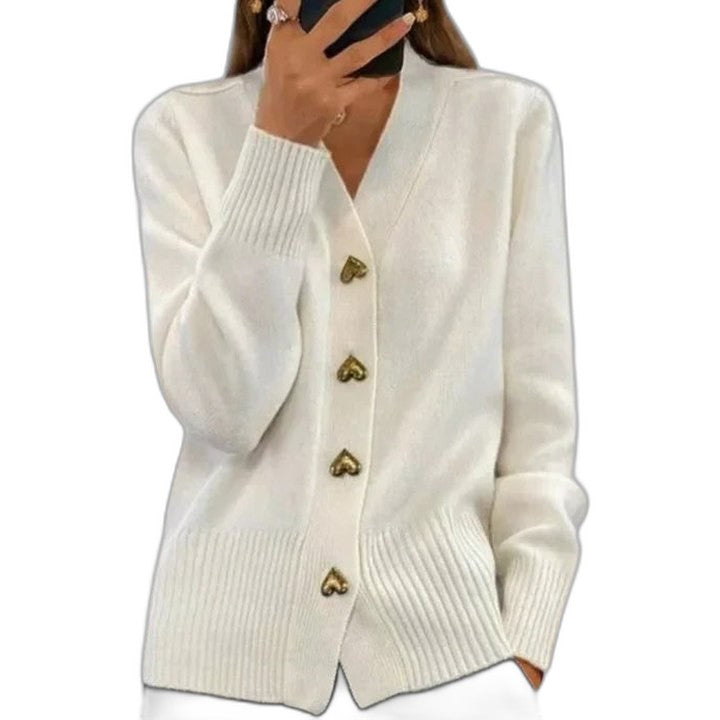 Effortless Navy Knit Cardigan Sweater for Women with V Neck Long Sleeve Button Front Casual Style