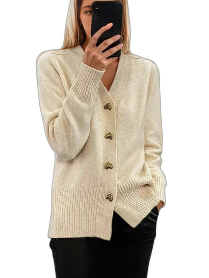 Effortless Navy Knit Cardigan Sweater for Women with V Neck Long Sleeve Button Front Casual Style
