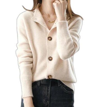 Effortless Navy Knit Cardigan Sweater for Women with V Neck Long Sleeve Button Front Casual Style
