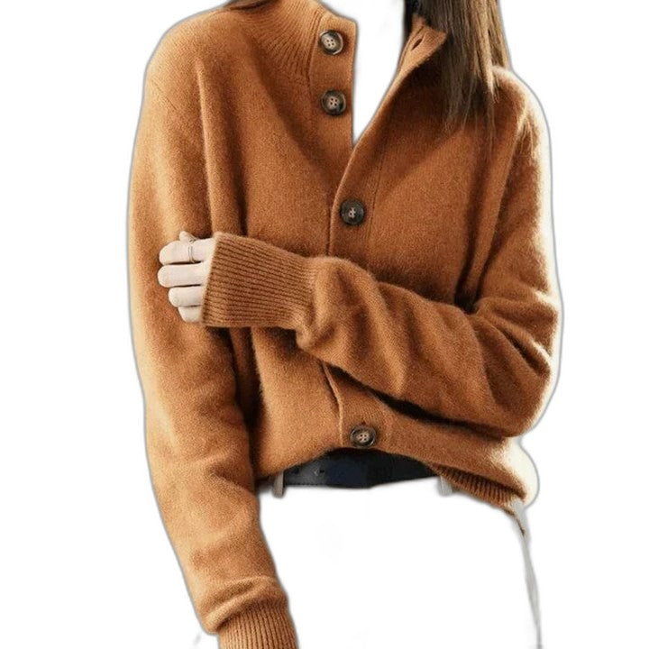 Effortless Navy Knit Cardigan Sweater for Women with V Neck Long Sleeve Button Front Casual Style