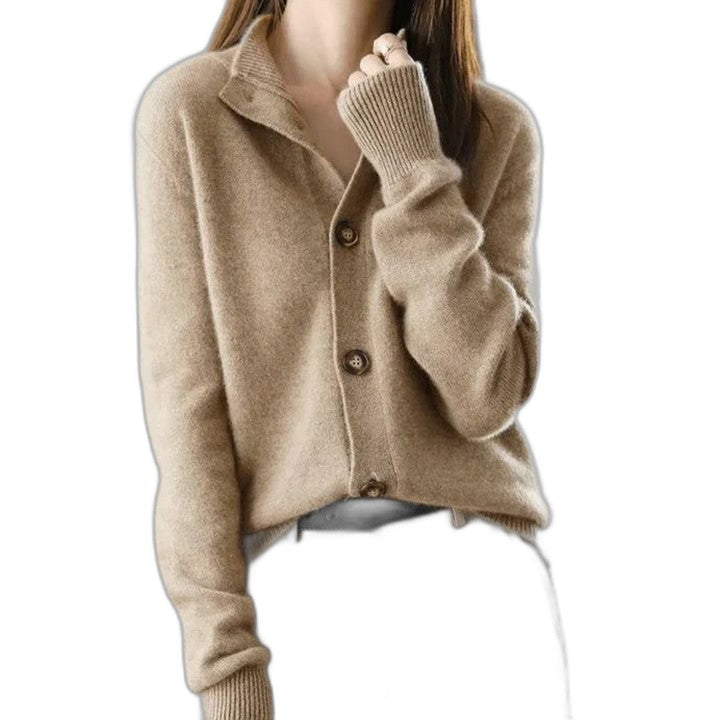 Effortless Navy Knit Cardigan Sweater for Women with V Neck Long Sleeve Button Front Casual Style