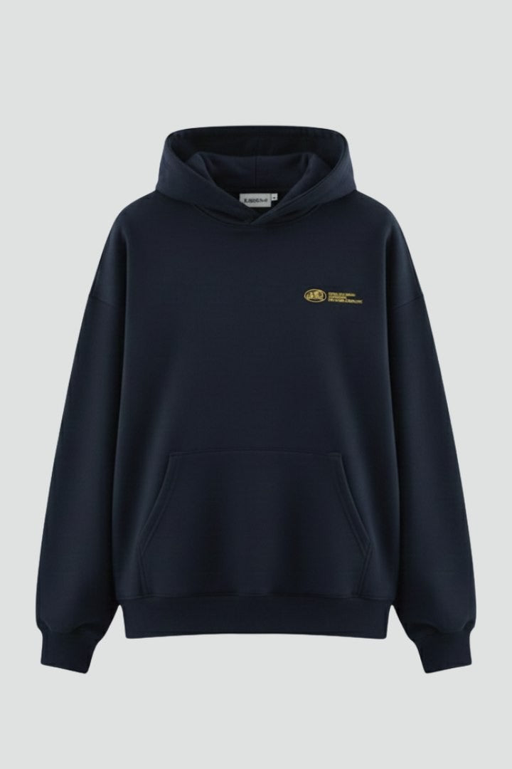 Effortless Navy Knit Hoodie for Women with Long Sleeve Pockets Casual Style