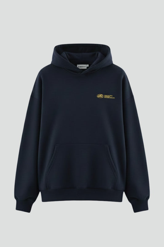 Effortless Navy Knit Hoodie for Women with Long Sleeve Pockets Casual Style