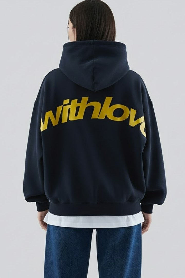 Effortless Navy Knit Hoodie for Women with Long Sleeve Pockets Casual Style