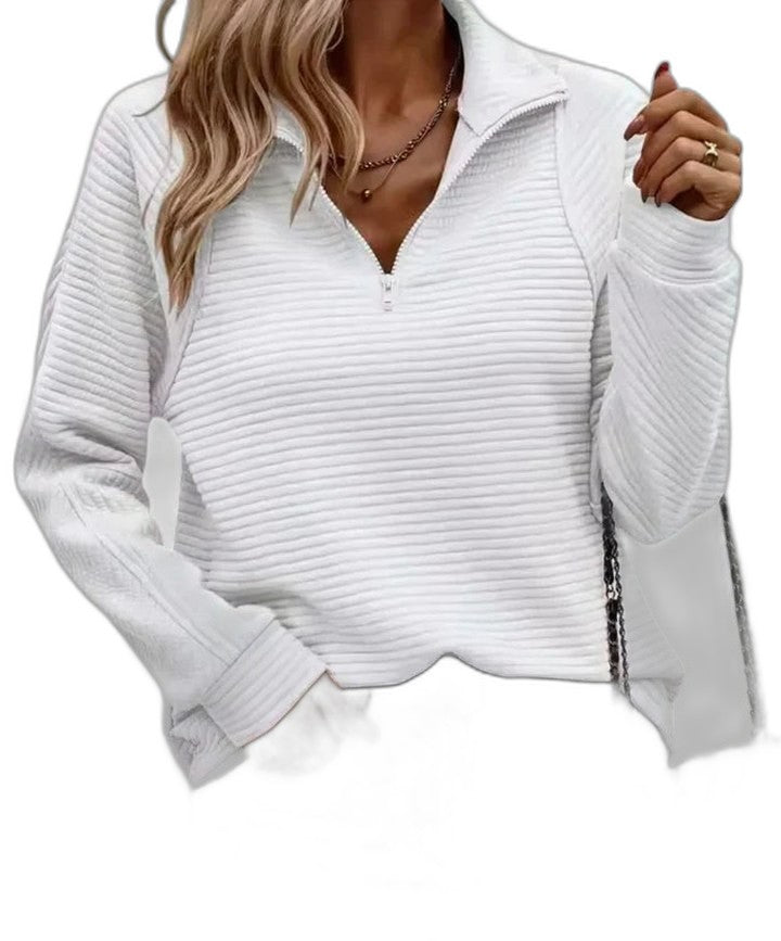Effortless Navy Knit Sweater for Women with Collared Long Sleeve Casual Style