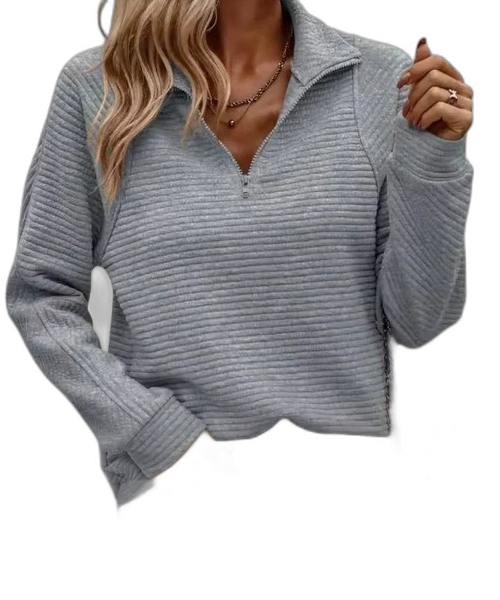 Effortless Navy Knit Sweater for Women with Collared Long Sleeve Casual Style