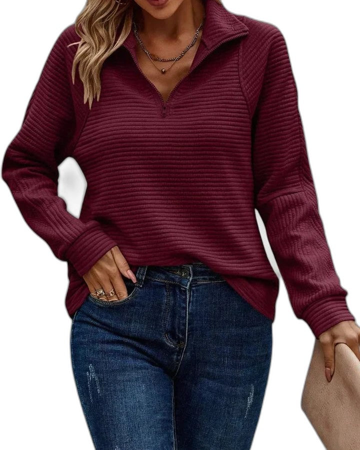 Effortless Navy Knit Sweater for Women with Collared Long Sleeve Casual Style
