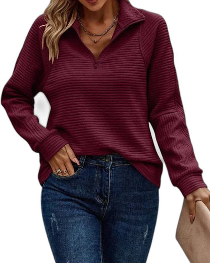 Effortless Navy Knit Sweater for Women with Collared Long Sleeve Casual Style