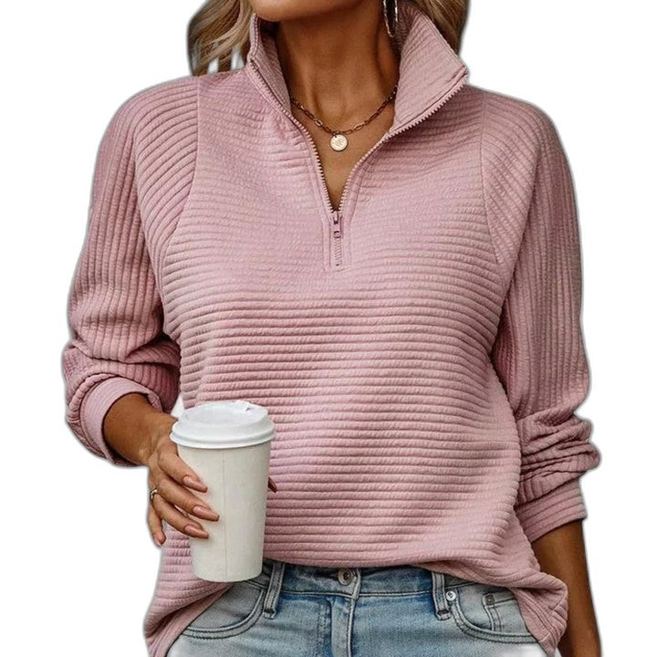 Effortless Navy Knit Sweater for Women with Collared Long Sleeve Casual Style