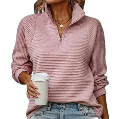 Effortless Navy Knit Sweater for Women with Collared Long Sleeve Casual Style