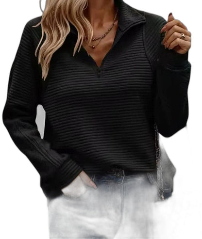 Effortless Navy Knit Sweater for Women with Collared Long Sleeve Casual Style
