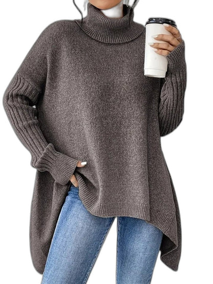 Effortless Navy Knit Sweater for Women with Turtleneck Long Sleeve Oversized Casual Style