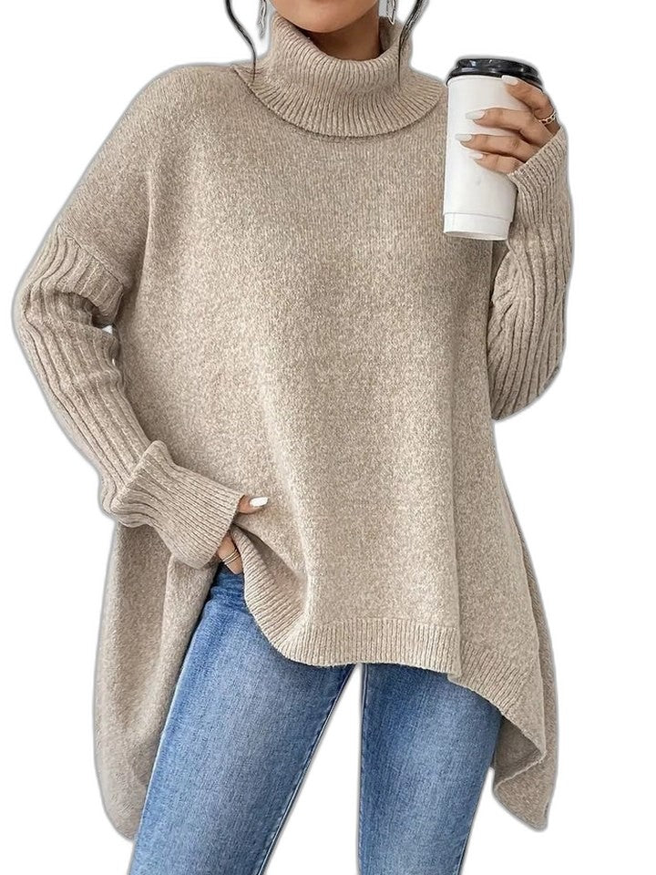 Effortless Navy Knit Sweater for Women with Turtleneck Long Sleeve Oversized Casual Style