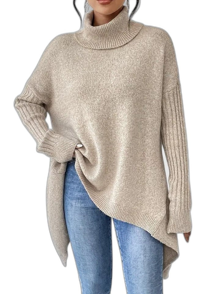 Effortless Navy Knit Sweater for Women with Turtleneck Long Sleeve Oversized Casual Style