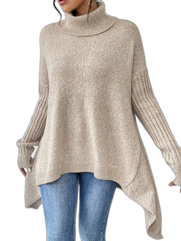 Effortless Navy Knit Sweater for Women with Turtleneck Long Sleeve Oversized Casual Style