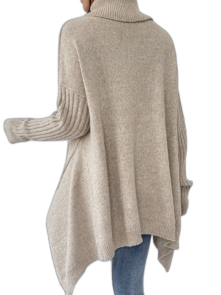 Effortless Navy Knit Sweater for Women with Turtleneck Long Sleeve Oversized Casual Style