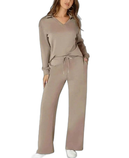 Effortless Navy Knit Two Piece Set for Women with Wide Leg Pockets Casual Style