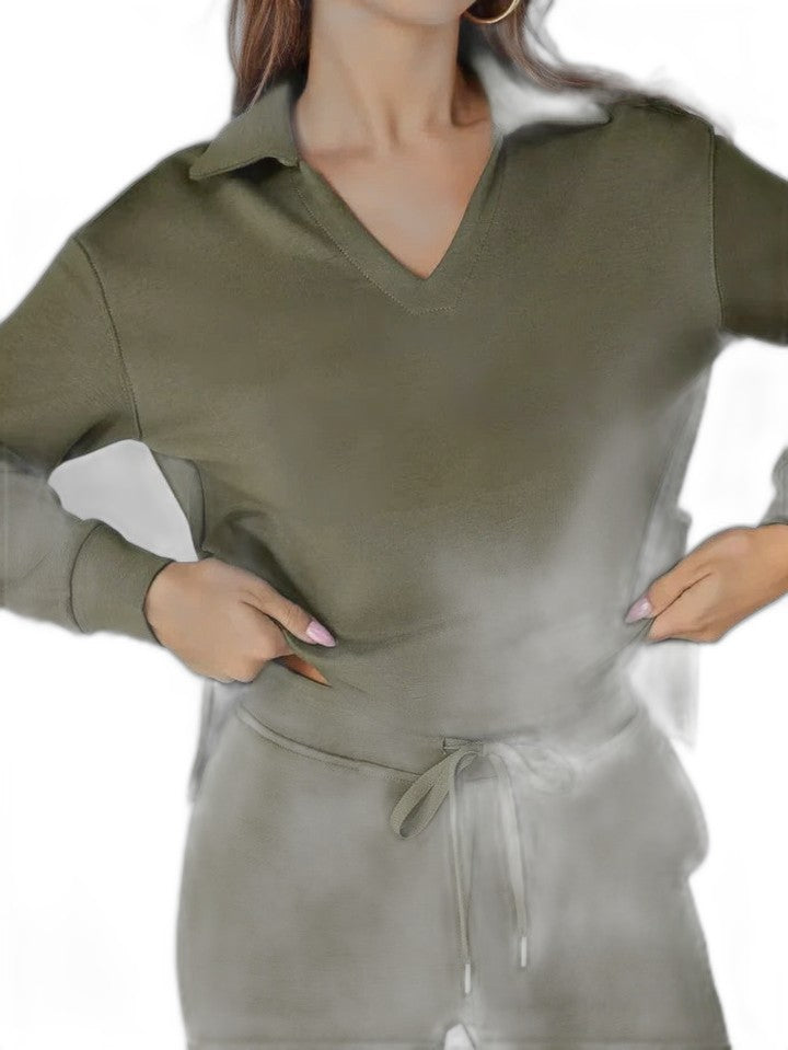 Effortless Navy Knit Two Piece Set for Women with Wide Leg Pockets Casual Style